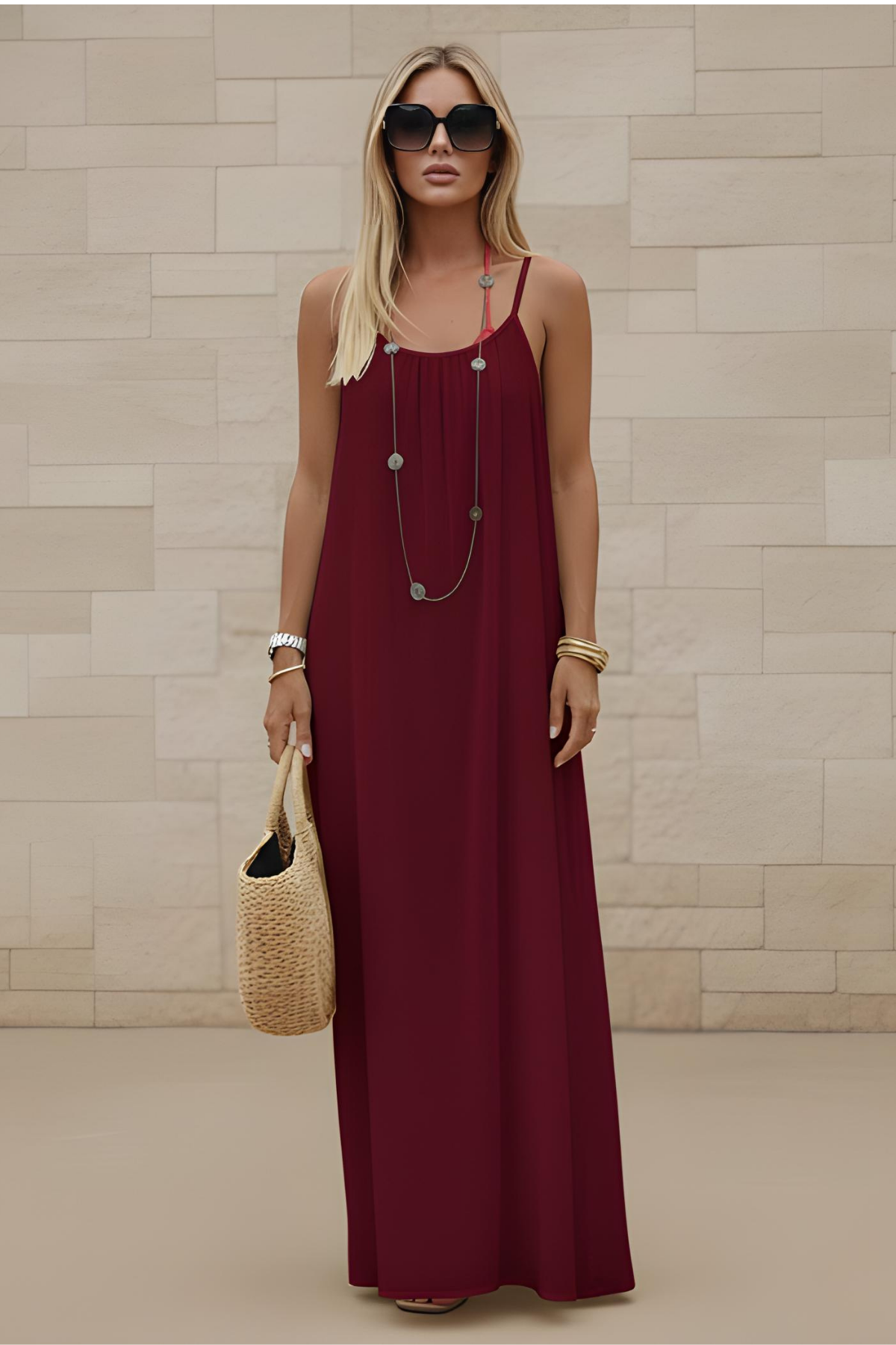 Robe de détente à bretelles fines - Bordeaux