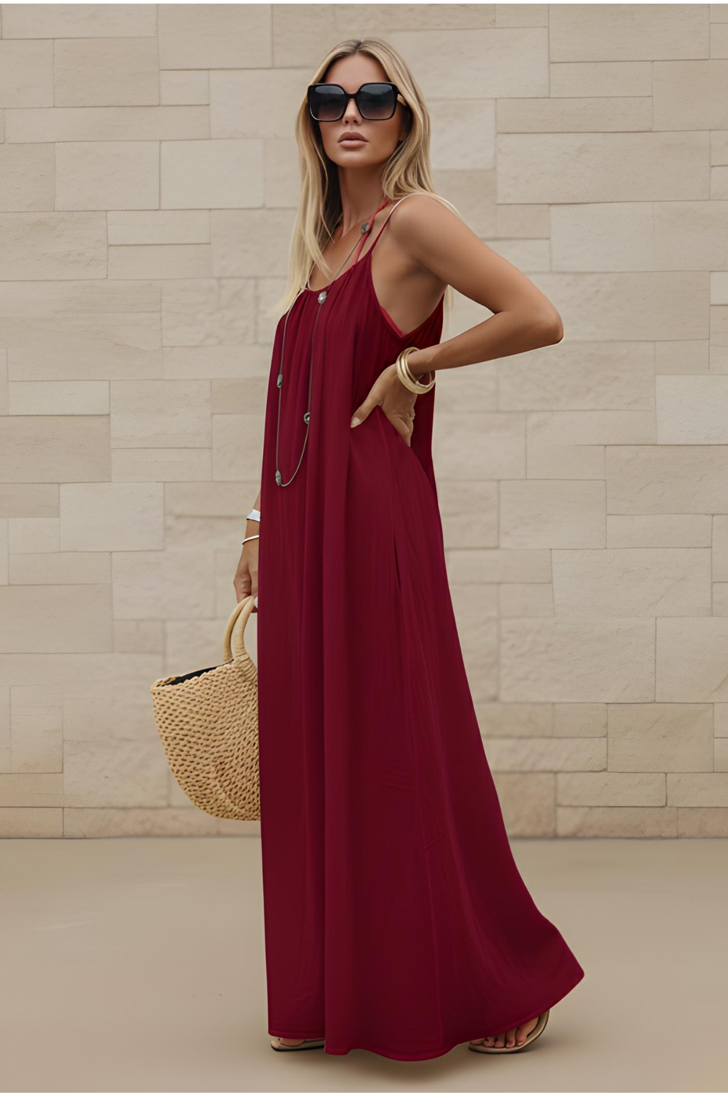 Robe de détente à bretelles fines - Bordeaux