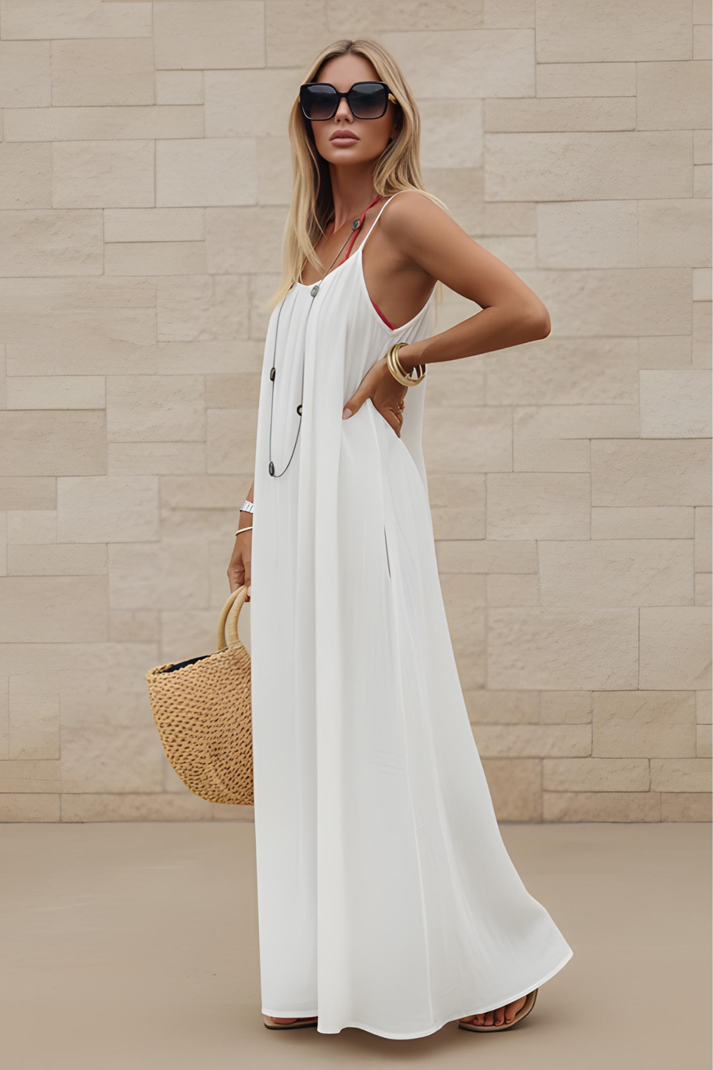 Robe de détente à bretelles fines - Bordeaux