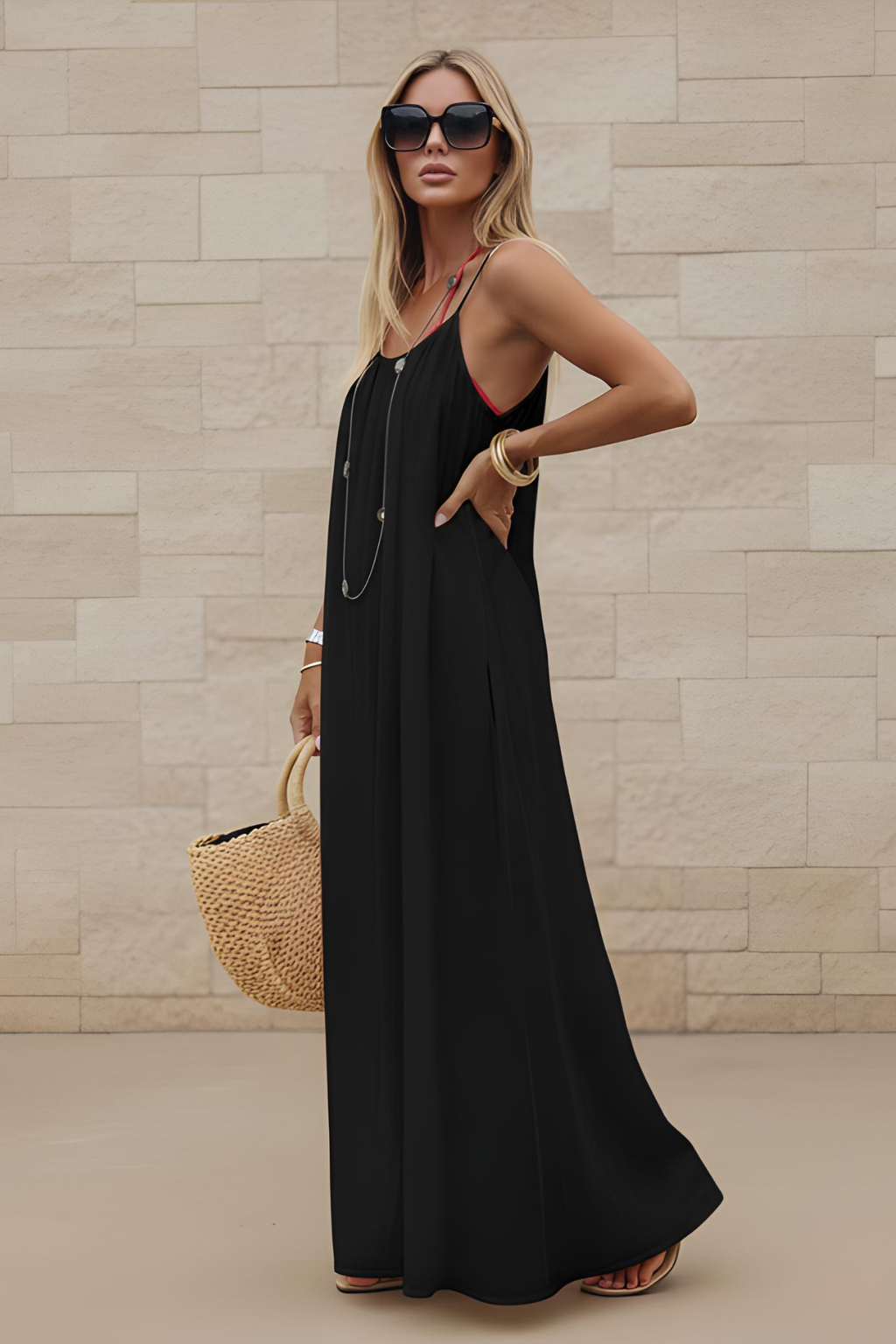 Robe de détente à bretelles fines - Bordeaux