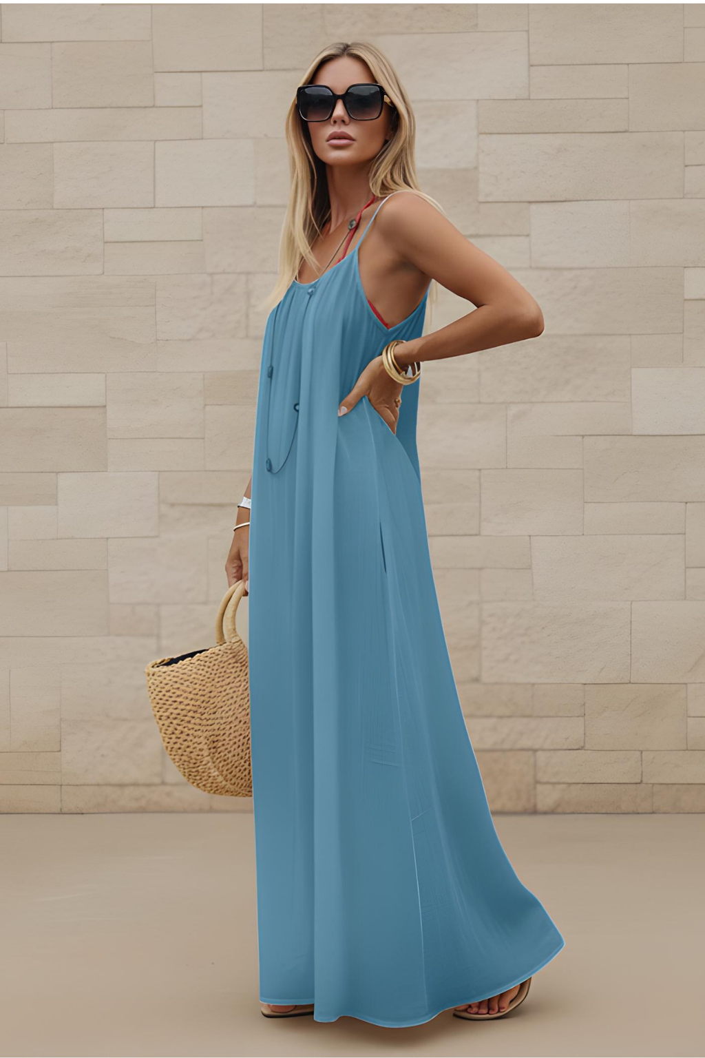 Robe de détente à bretelles fines - Bordeaux