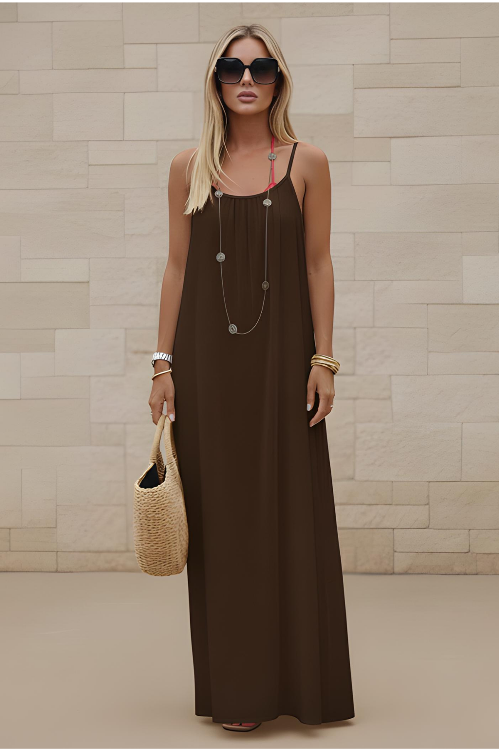 Robe de détente à bretelles fines - Bordeaux