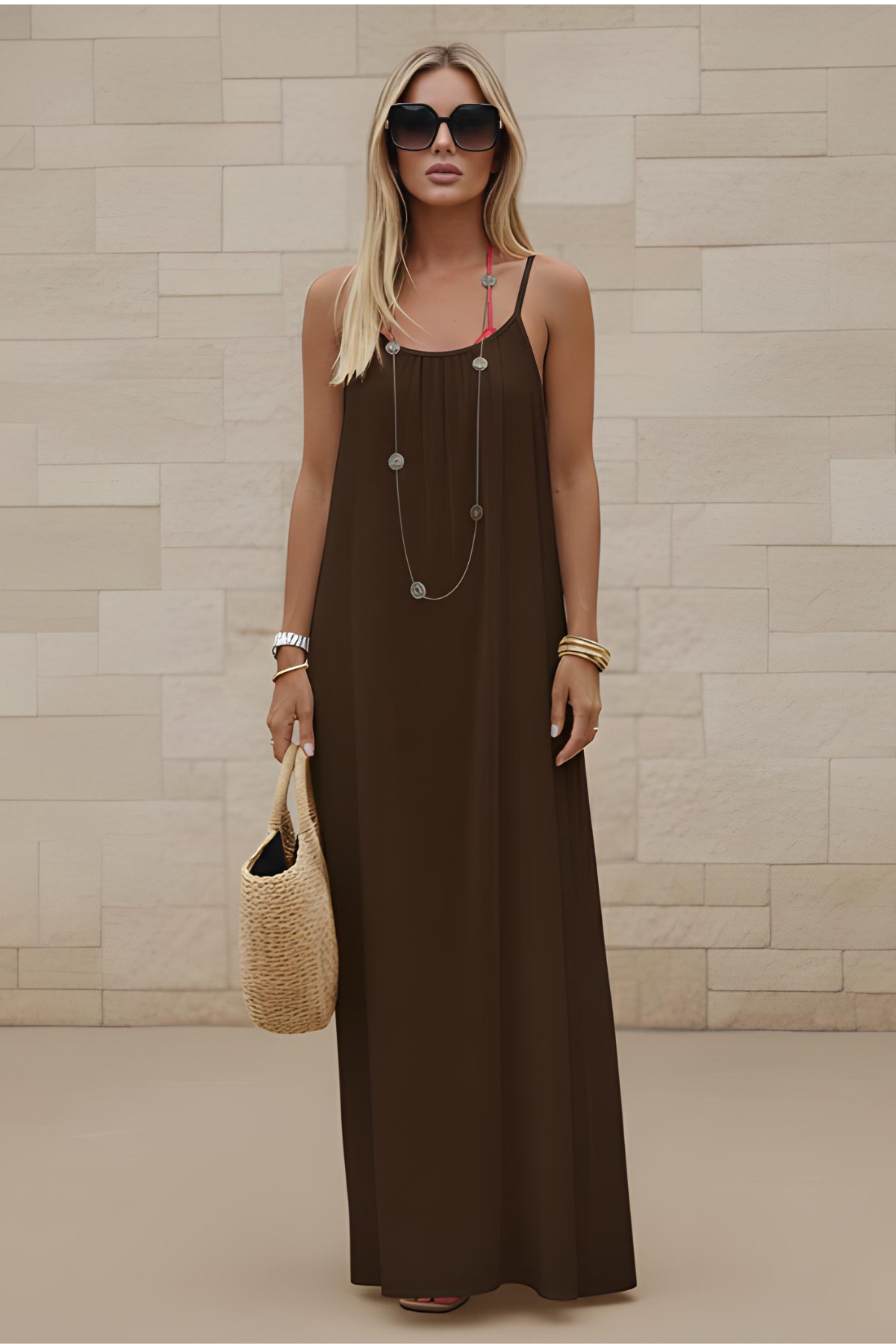 Robe de détente à bretelles fines - Bordeaux