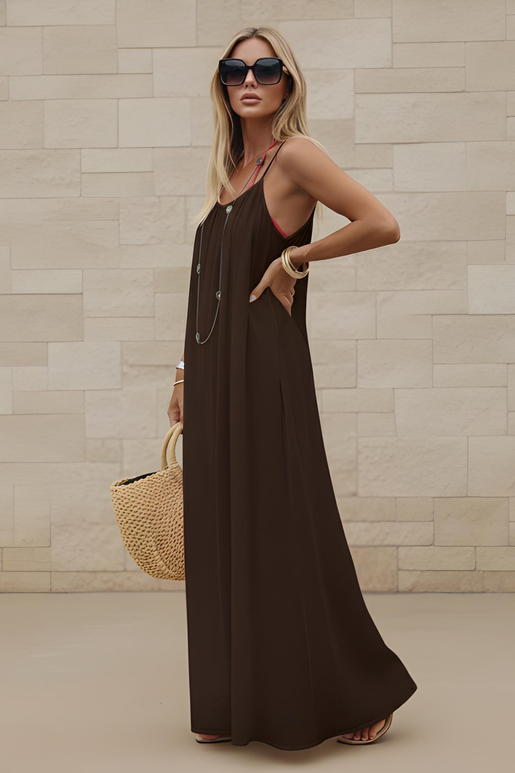 Robe de détente à bretelles fines - Bordeaux
